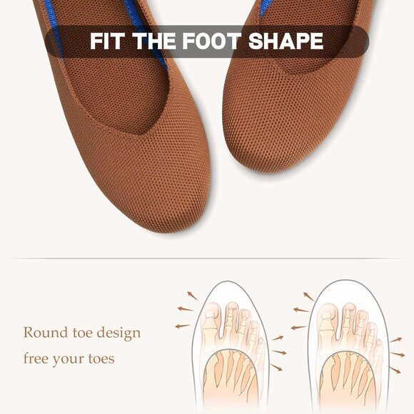 Women Knit Ballet Brown Flats Round Toe Comfortable Dressy Casual Work Shoes - Picture 5 of 5